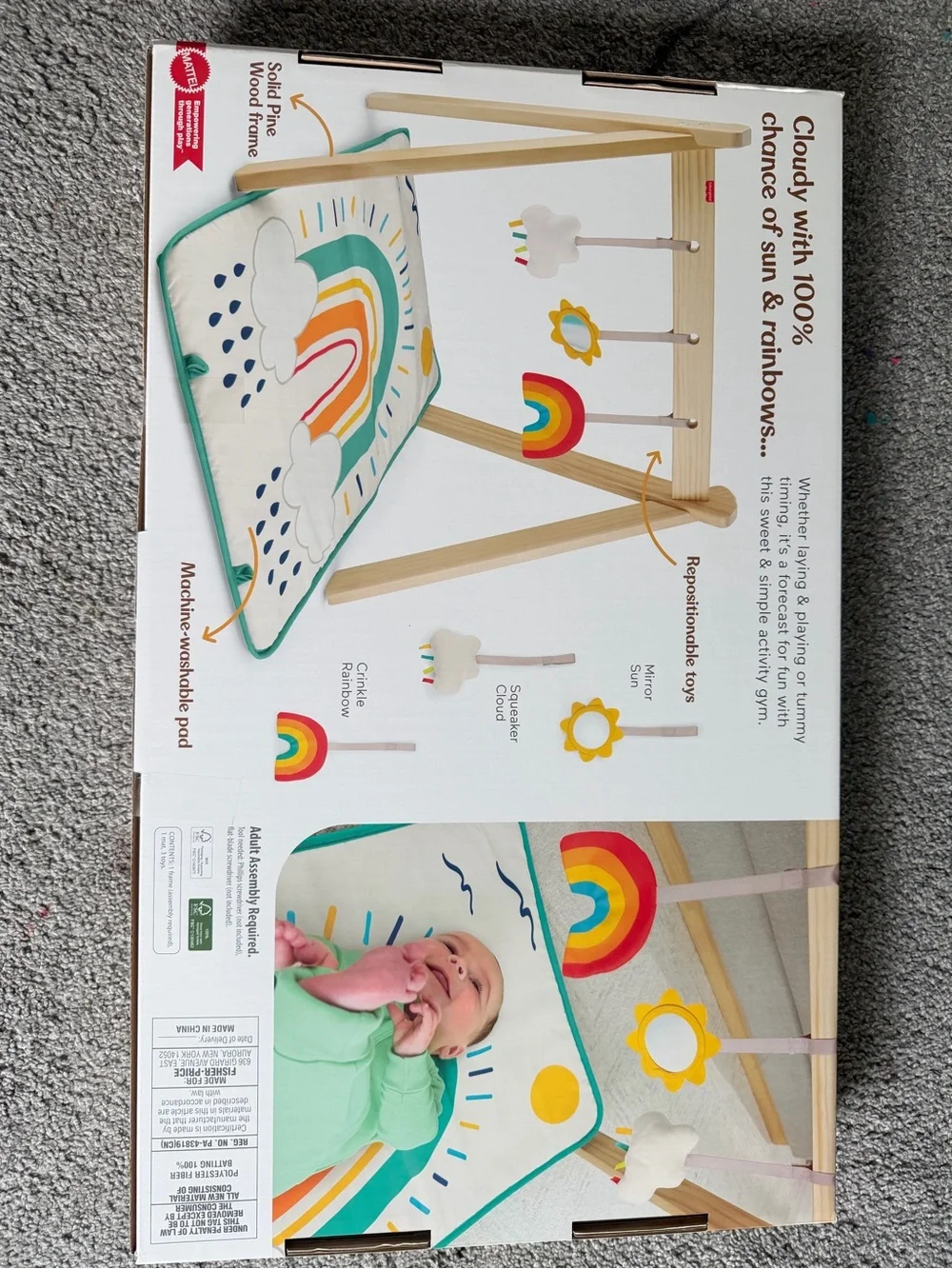 Fisher-Price Natural Wood Activity Gym with Rainbow & Yellow Accents